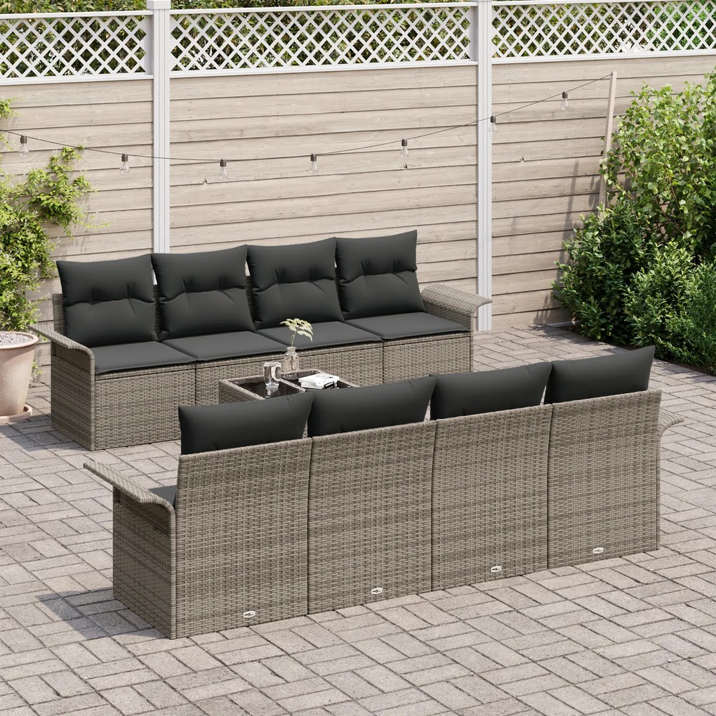 Conjunto de Sofá de Jardim vidaXL com Almofadas Cinzento de Vime Sinté