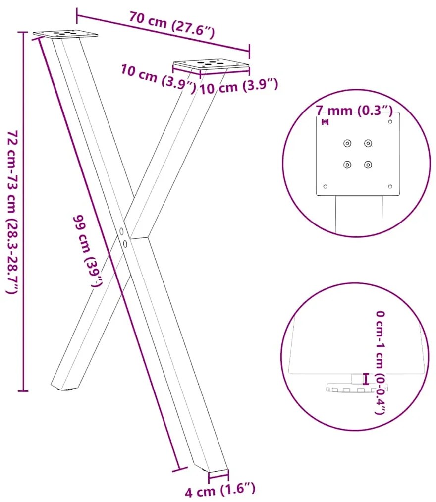 Pés para mesa de jantar em formato de X, 2 peças, branco, 70x(72-73) c