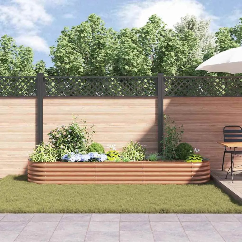 Cama de Jardim Elevada Castanha com Look de Madeira 320x80x44 cm Aço