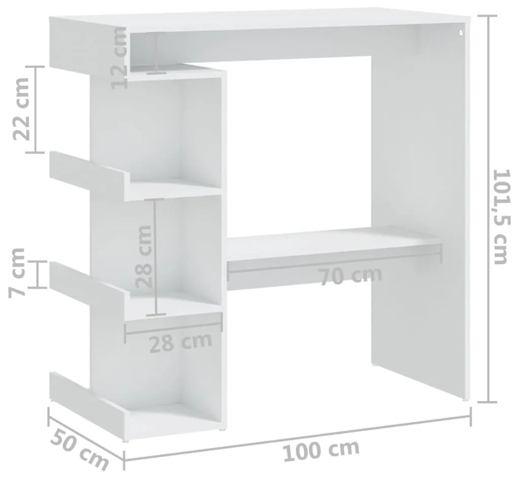 Mesa de Bar Hayla com Prateleiras - Branco - Design Moderno