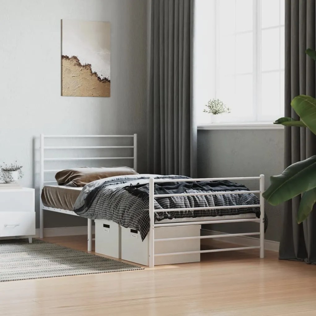 Estrutura de cama com cabeceira e pés 90x200 cm metal branco