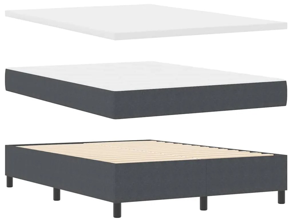 Cama Box Spring com Colchão Cinza Escuro, 140 x 200 cm, tecido de cord
