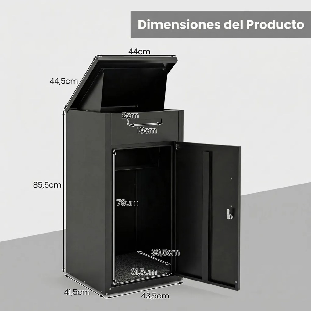 Caixa correio para encomendas exterior 45 x 44 x 86 cm em aço galvanizado com fechadura codificada, painel antirroubo e à prova de água, para alpendre