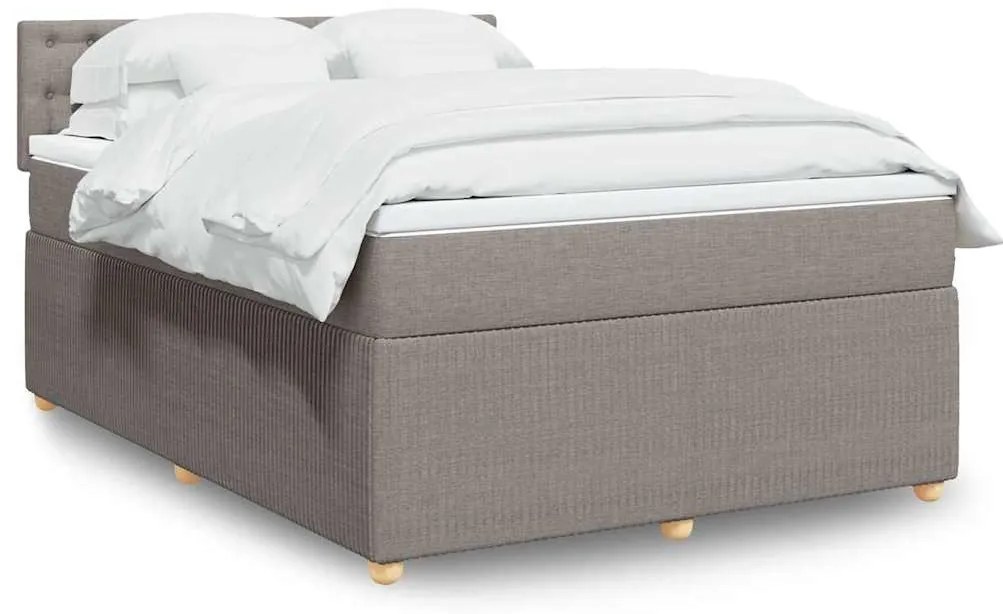 vidaXL Cama com molas/colchão 140x200 cm tecido castanho-acinzentado