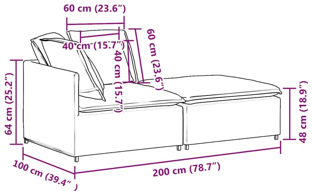 Sofá modular com pufes e almofadas tecido cinzento-escuro