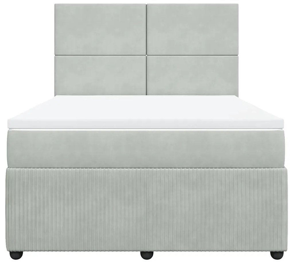 Cama com molas/colchão 160x200 cm veludo cinzento-claro
