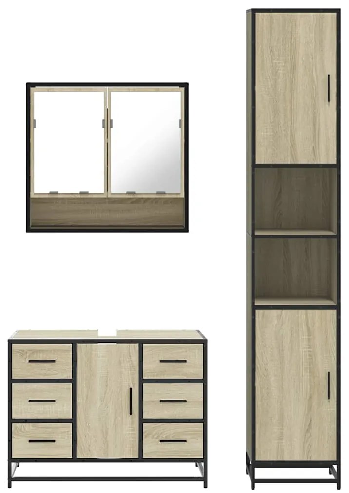 3 pcs conj. móveis casa banho derivados madeira carvalho sonoma