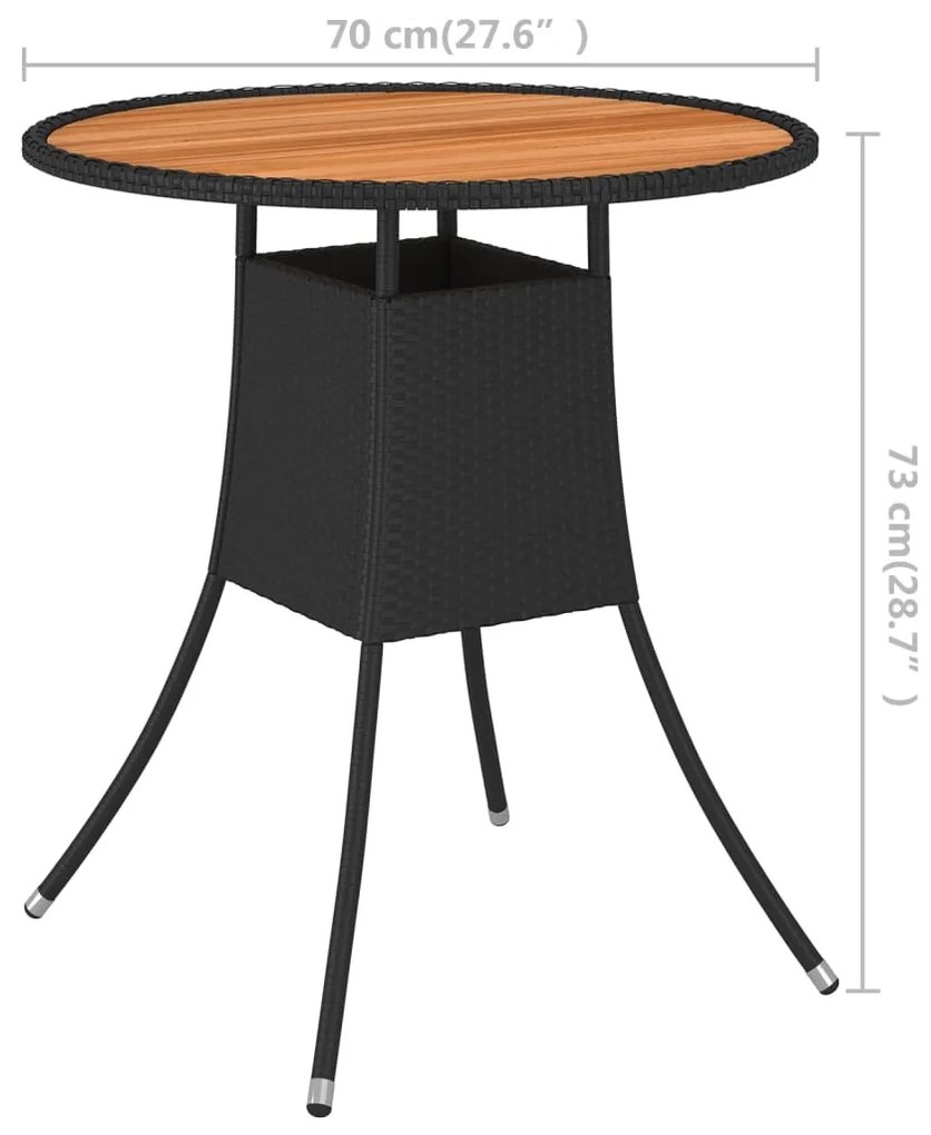 Mesa de jantar p/ jardim Ø 70 cm vime PE e acácia maciça preto