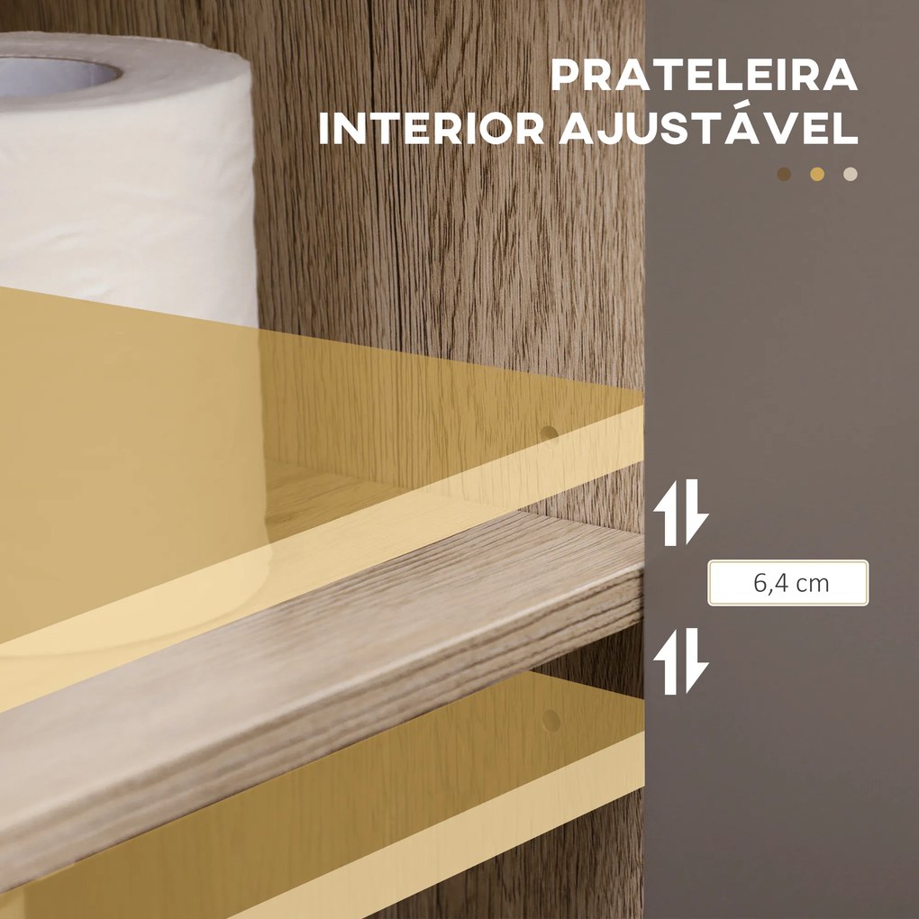 Móvel para Lavatório (NÃO INCLUIDO) Casa de Banho com Porta Dupla e Prateleira Ajustável Carga 50kg 60x30x59,8 cm Carvalho e Cinza