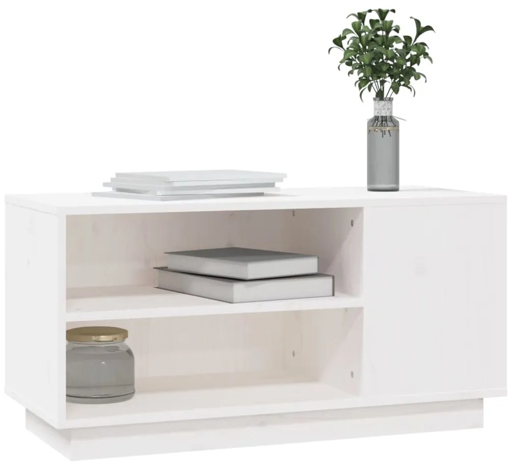 Móvel de TV 80x35x40,5 cm madeira de pinho maciça branco