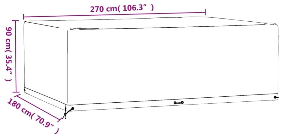 Capas p/ mobília jardim 2 pcs 12 ilhós 270x180x90 cm retangular