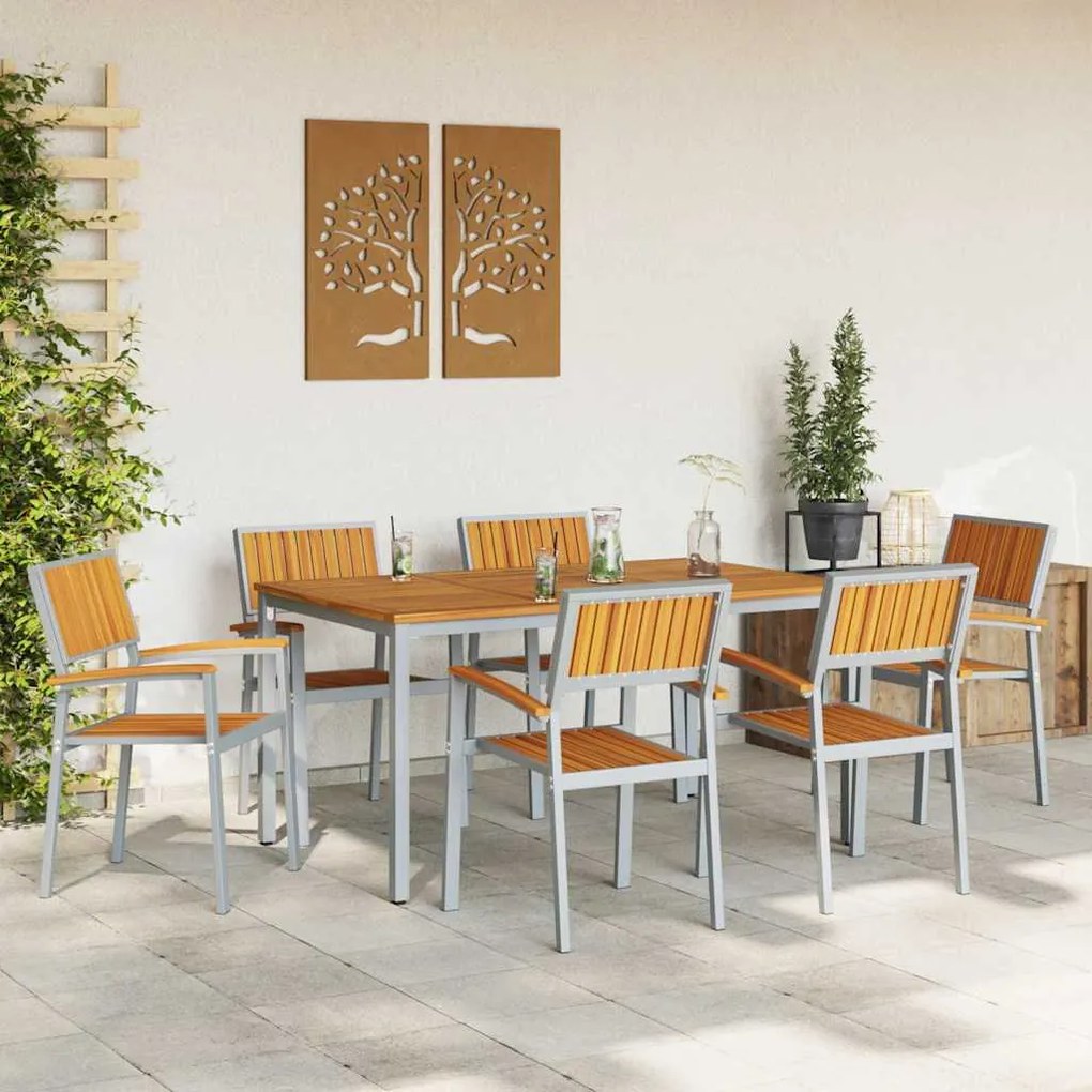 Conjunto de Jantar de Jardim de 7 Peças em Madeira Sólida de Acácia e