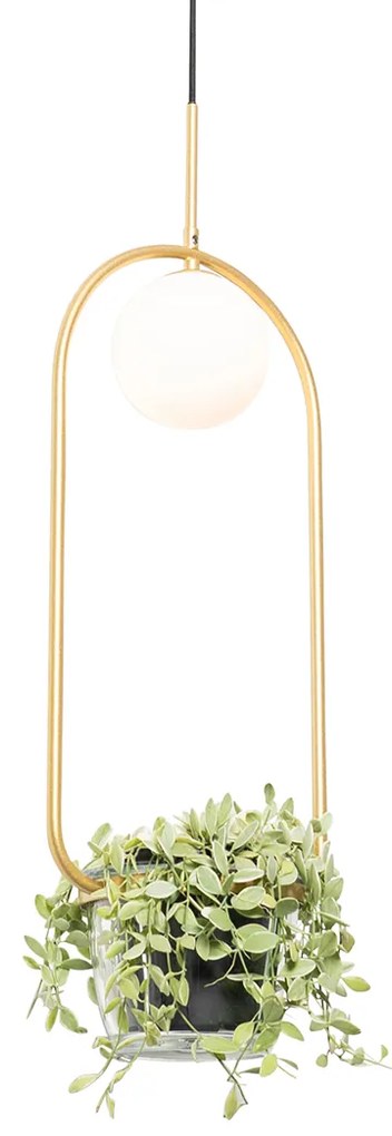 Candeeiro de suspensão Art Déco dourado com vidro branco - Isabella Design,Art Deco