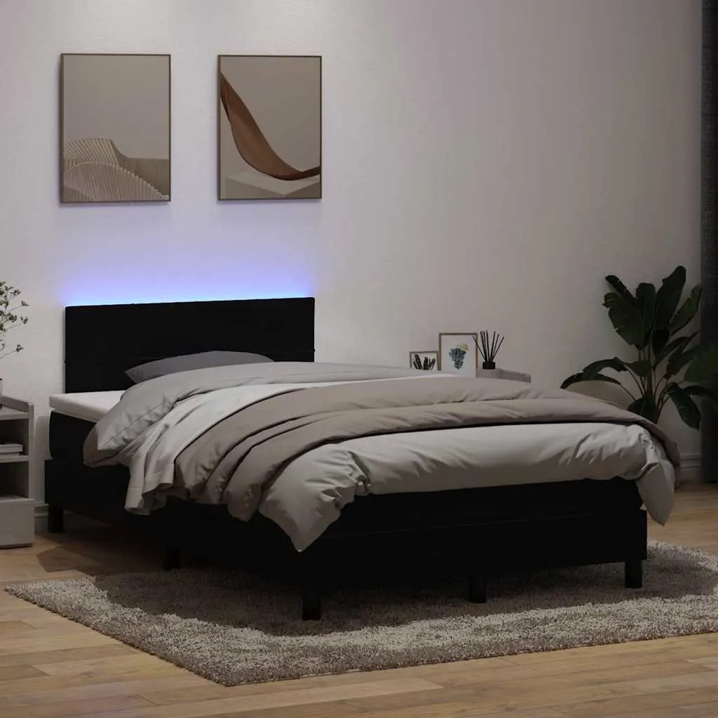 vidaXL Cama box spring c/ colchão e LED 120x210 cm veludo preto
