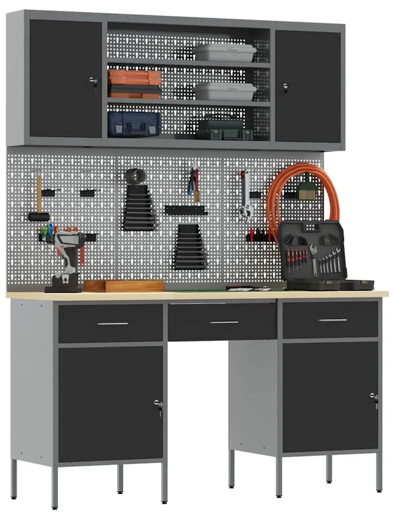 Conjunto de 7 Peças de Banco de Trabalho em Aço Preto