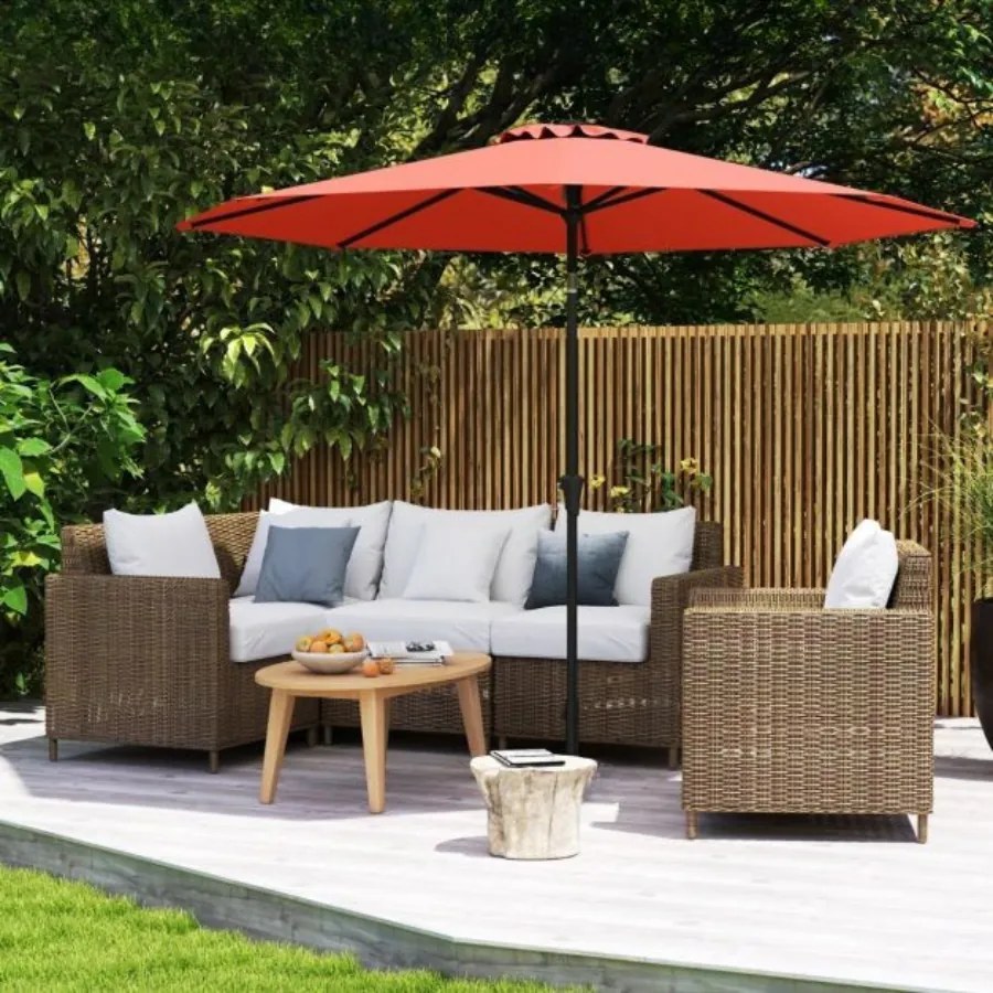 Guarda-sol 303 cm com mecanismo de inclinação de 25° e manivela, 8 varetas reforçadas para terraço, sem base Laranja