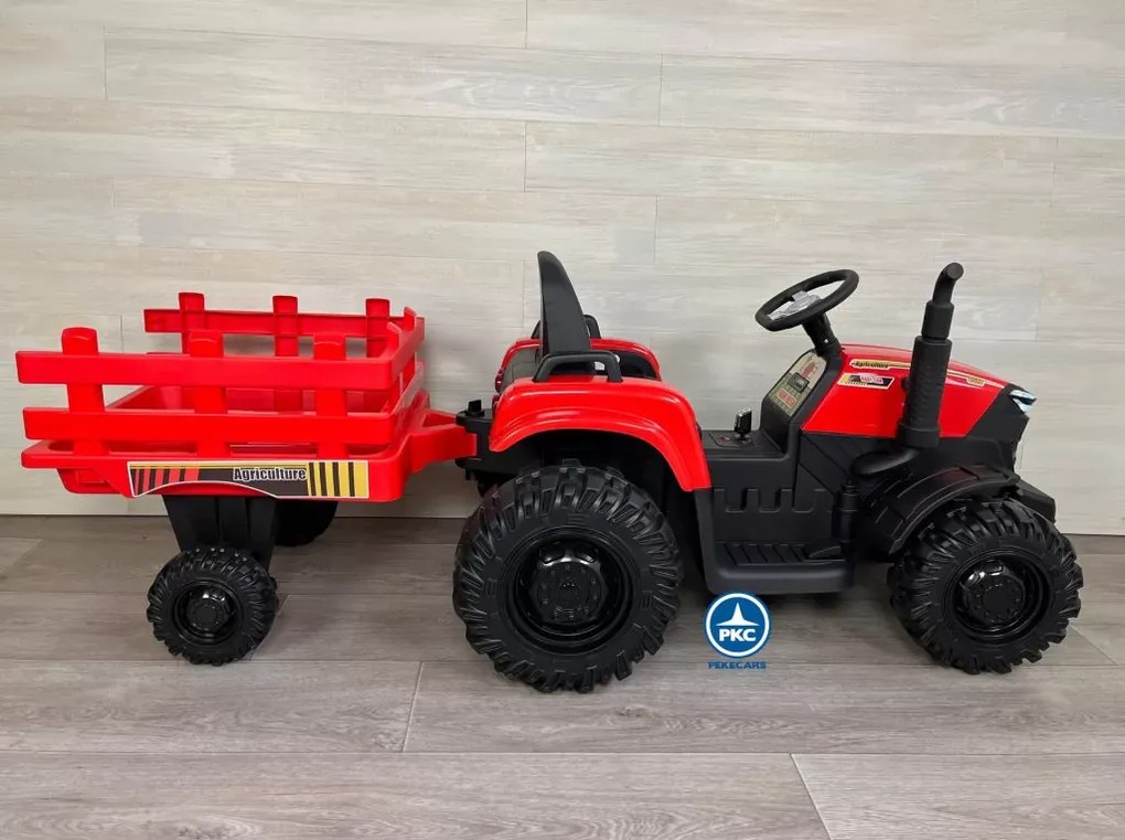 Trator Eléctrico para Crianças Peketrac 6100 24V 2.4G Com Reboque Vermelho