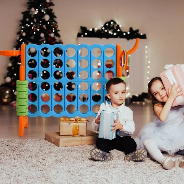 Jogo gigante Conecta 4 exterior 84 x 33 x 74 cm para crianças e adultos 74 cm com cesto e jogo de atirar argolas 42 peças Laranja