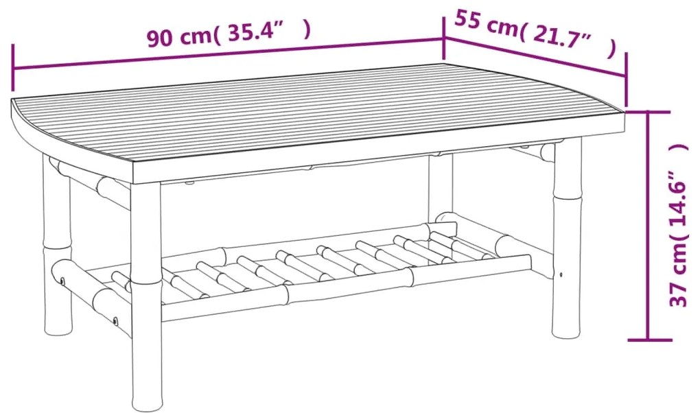 Mesa de centro para jardim 90x55x37 cm bambu