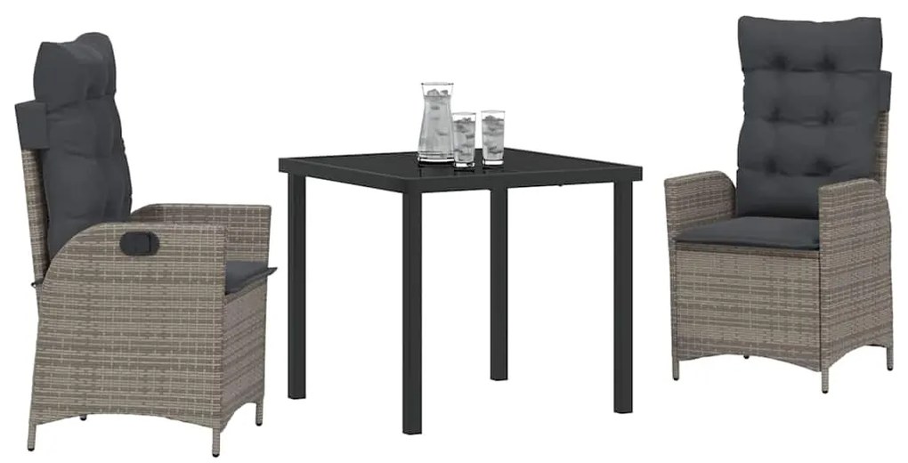 Conjunto de Jantar de Jardim com 3 Peças e Almofadas Cinza em Rattan d