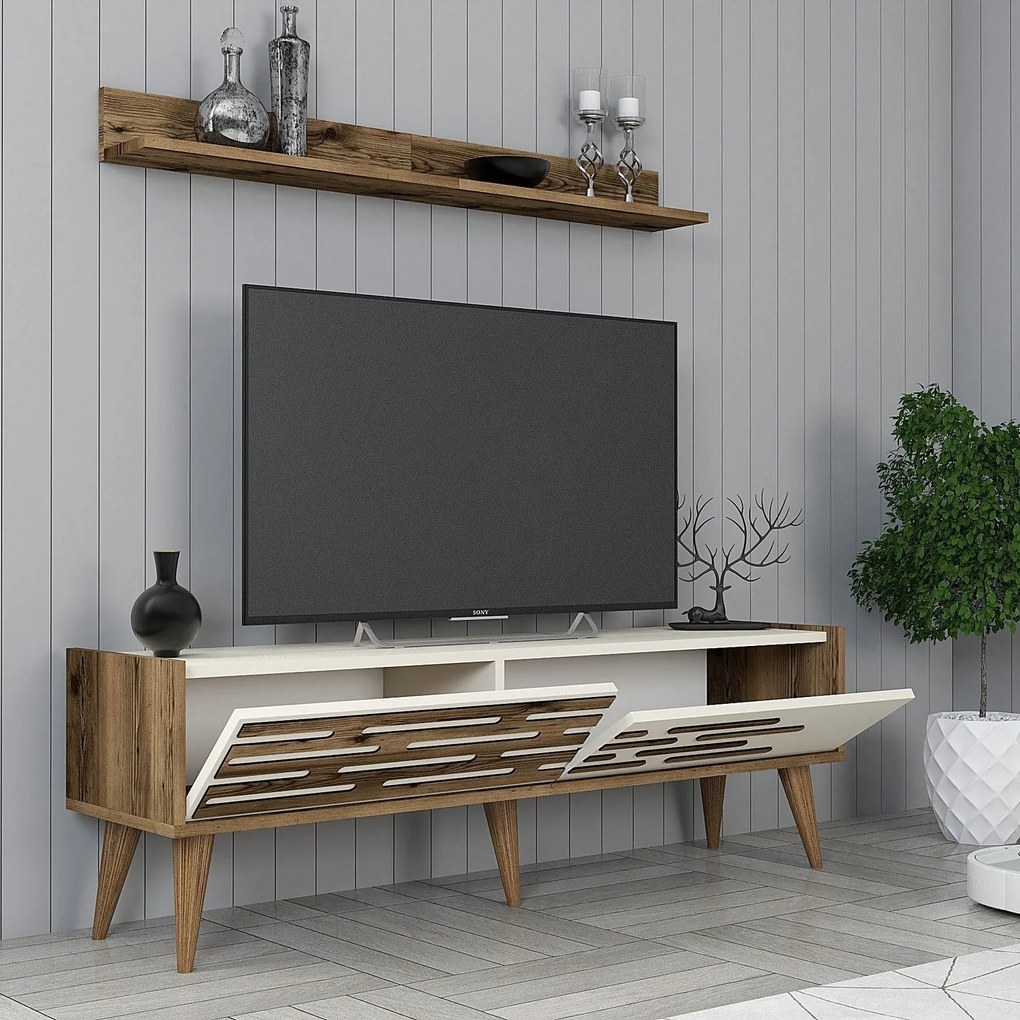 Unidade de TV Valensiya – Nogueira e Creme – 140 cm x 35 cm x 45 cm