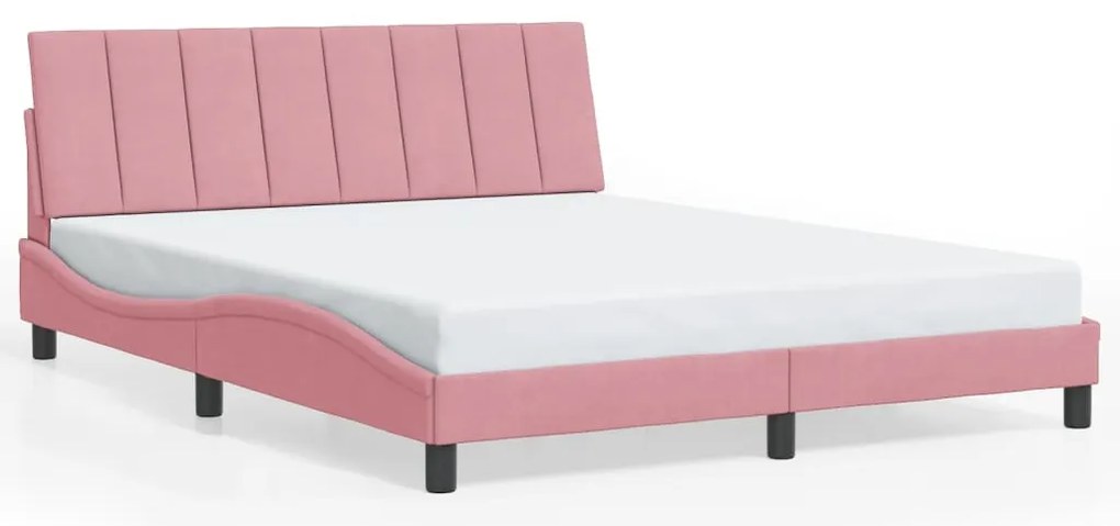 Estrutura de cama c/ luzes LED 160x200 cm veludo rosa