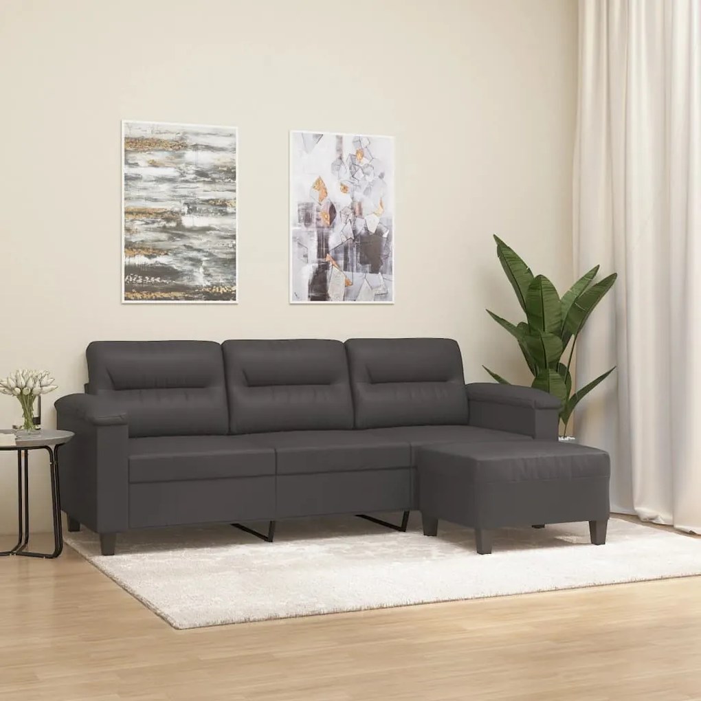 vidaXL Sofá de 3 lugares c/ apoio de pés 180 cm couro artificial cinza