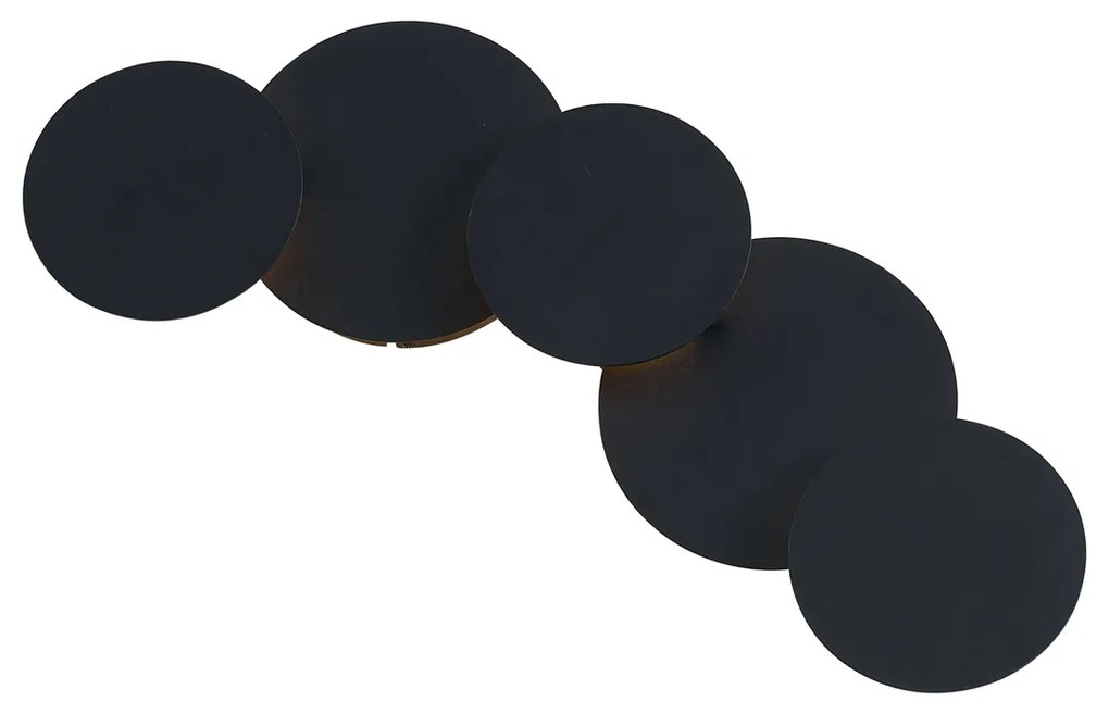 Candeeiro de Parede Moderno Preto com LED Regulável em 3 Níveis e 5 Luzes - Sunrise Moderno