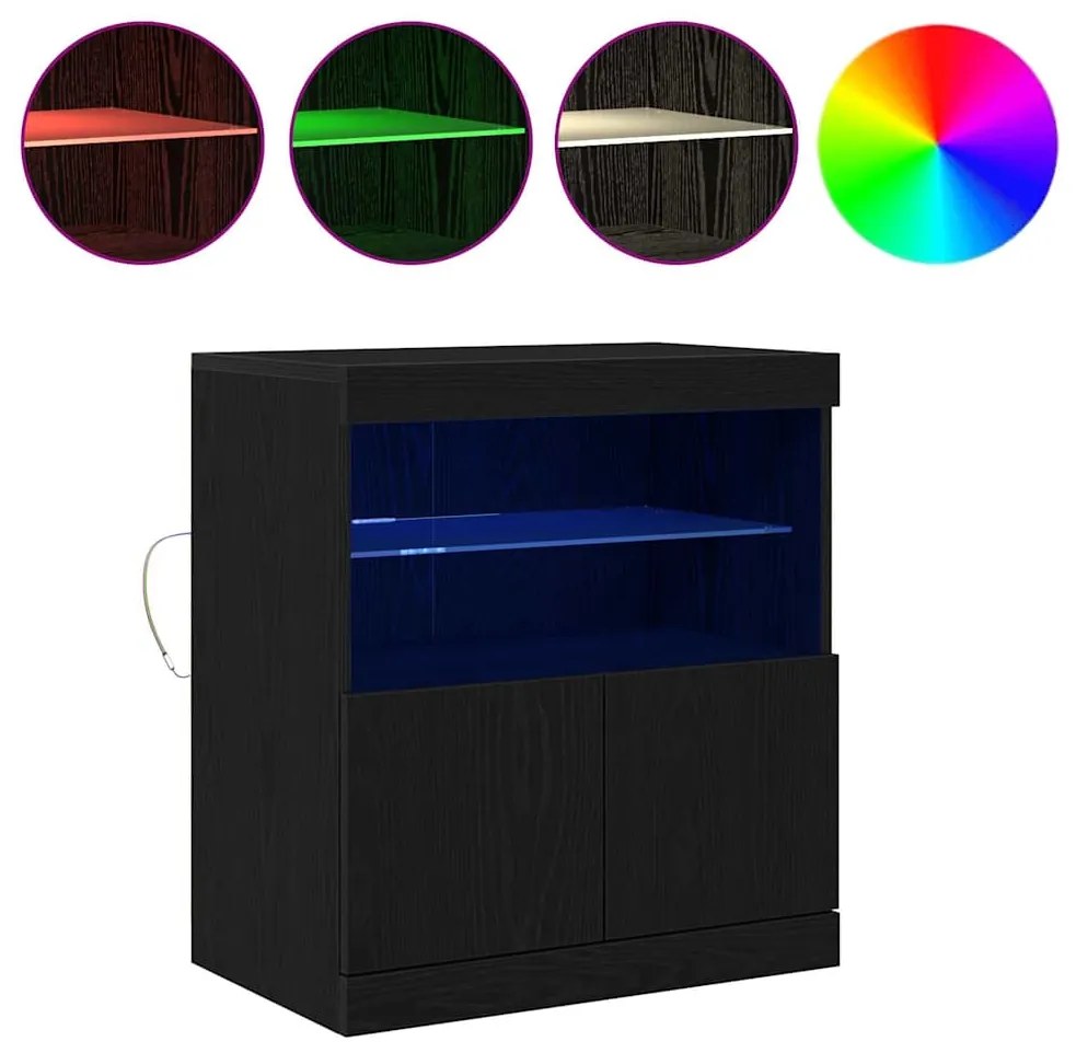 Sideboard vidaXL com Luzes LED Carvalho Preto 60x37x67 cm