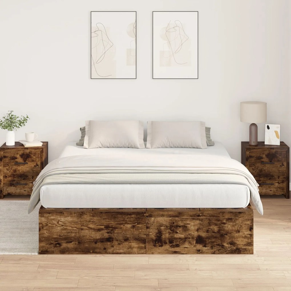 Cama Armazenamento Carvalho Fumado 160x200 cm