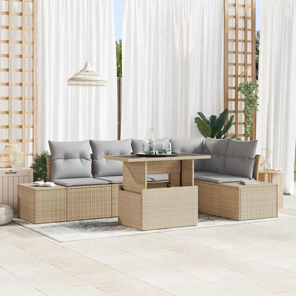 vidaXL Conjunto de Sofás para Jardim em 6 Peças com Almofadas em Rattan Bege
