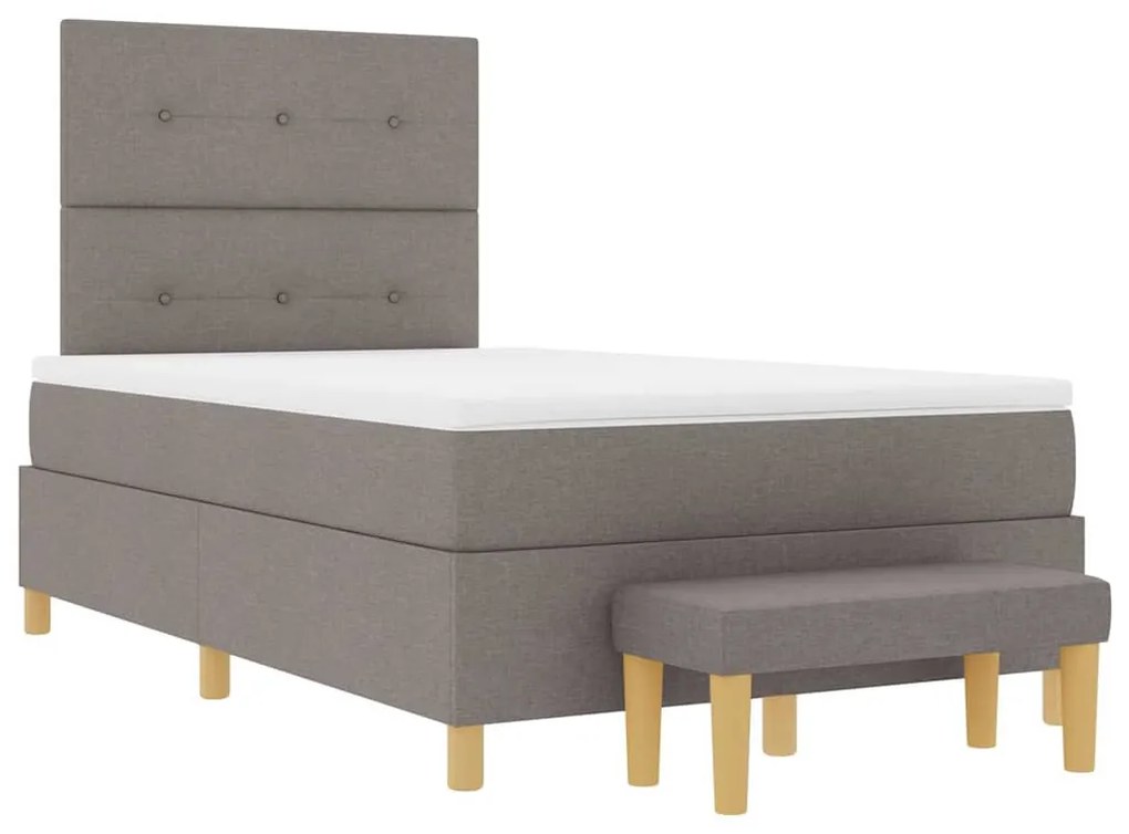 Cama Box Spring com Colchão e Banco Taupe 120x190 cm Tecido