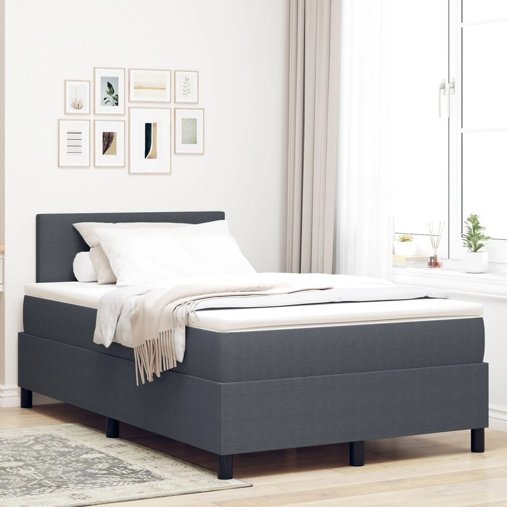 Cama Box Spring com Colchão Cinza Escuro 120x200 cm Tecido de Corduroy