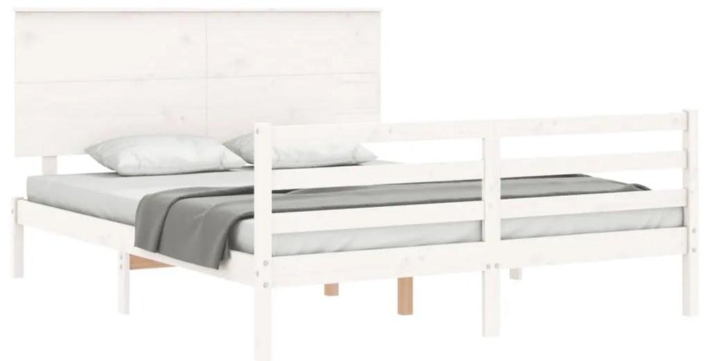 Estrutura de cama King Size com cabeceira madeira maciça branco