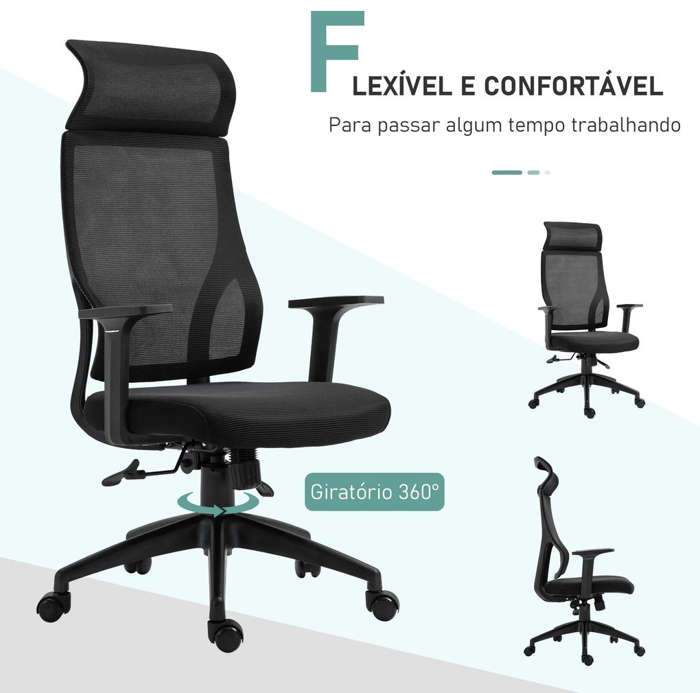 Cadeira ergonômica giratória altura ajustável e reclinável até 120º 64x61x120,9-128,9 cm Preto