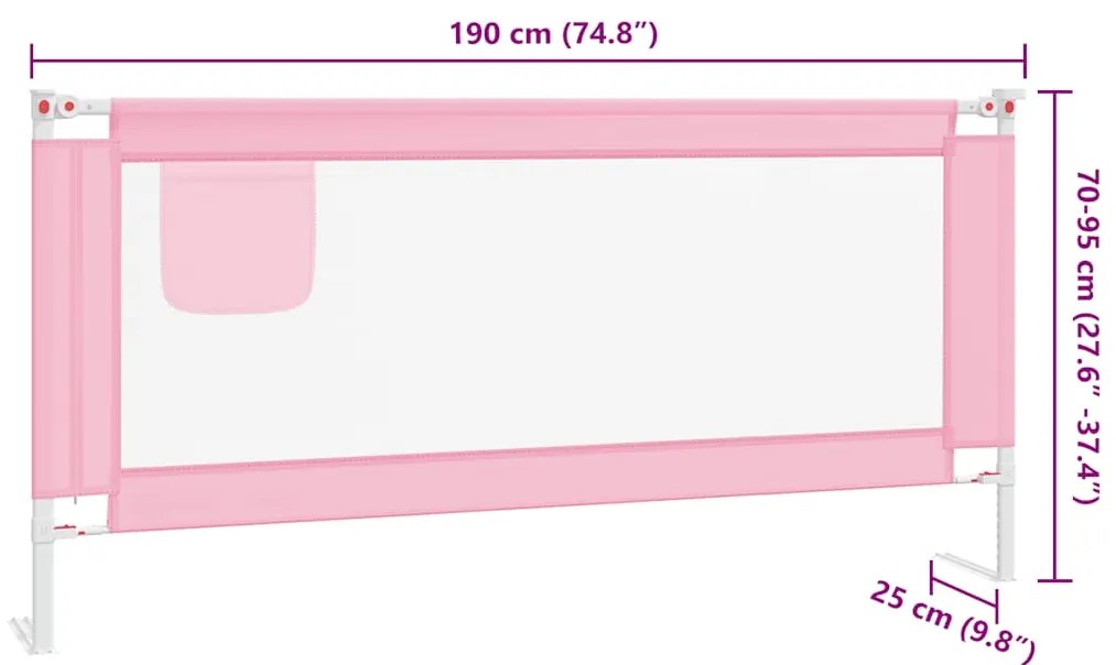 Barra de segurança p/ cama infantil tecido 190x25 cm rosa