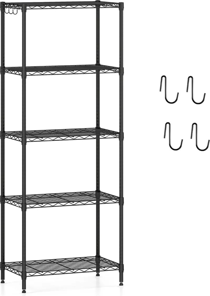 Estante metálica ajustável 59 x 34 x 150 cm de 5 níveis com grelha de arame com capacidade para 340 kg para casa, cozinha, garagem, escritório Preta