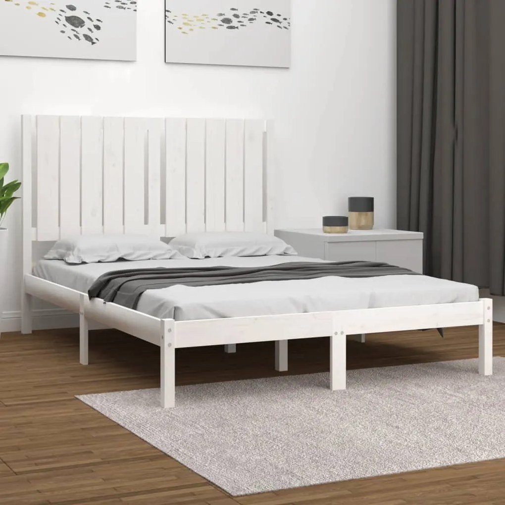 3104384 vidaXL Estrutura cama pequena casal 120x190 cm pinho maciço branco