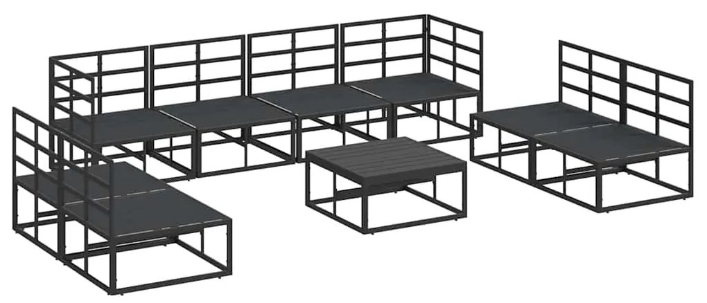 Conjunto de Sofá de Jardim 9 pcs Preto 70 x 70 x 32 cm Alumínio