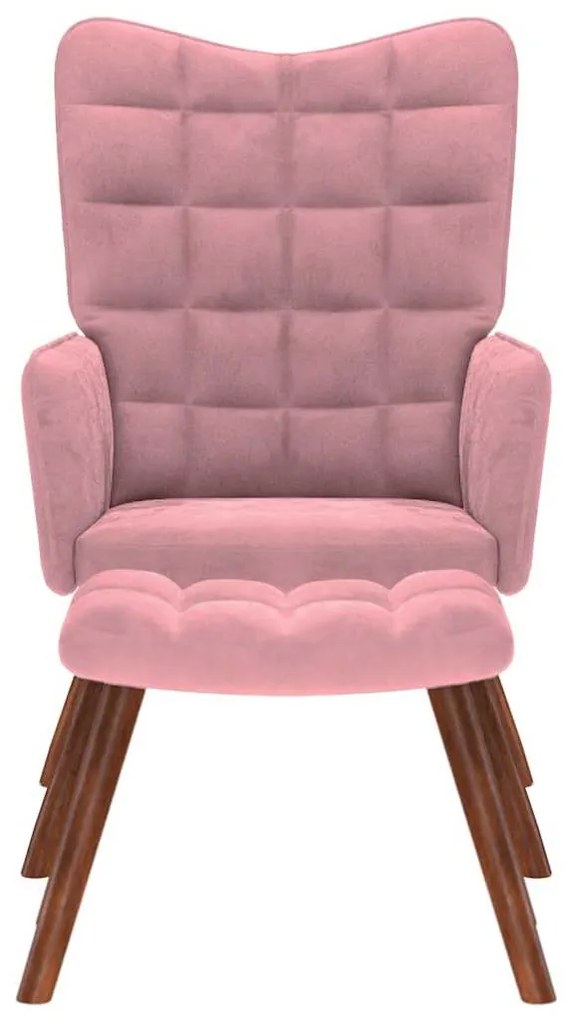 Cadeira de descanso com banco veludo rosa