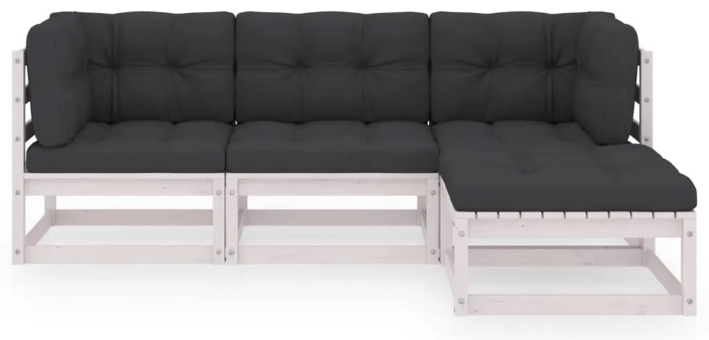 4 pcs conjunto lounge de jardim c/ almofadões pinho maciço