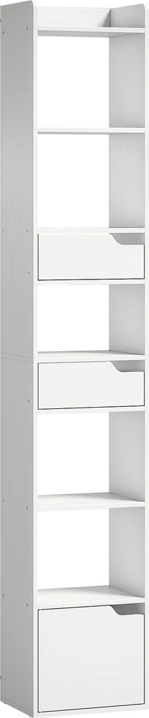 HOMCOM Estante para Livros com 2 Gavetas e Porta Estante Estreita com 6 Prateleiras Abertas 32x24x181,5 cm Branco | Aosom Portugal
