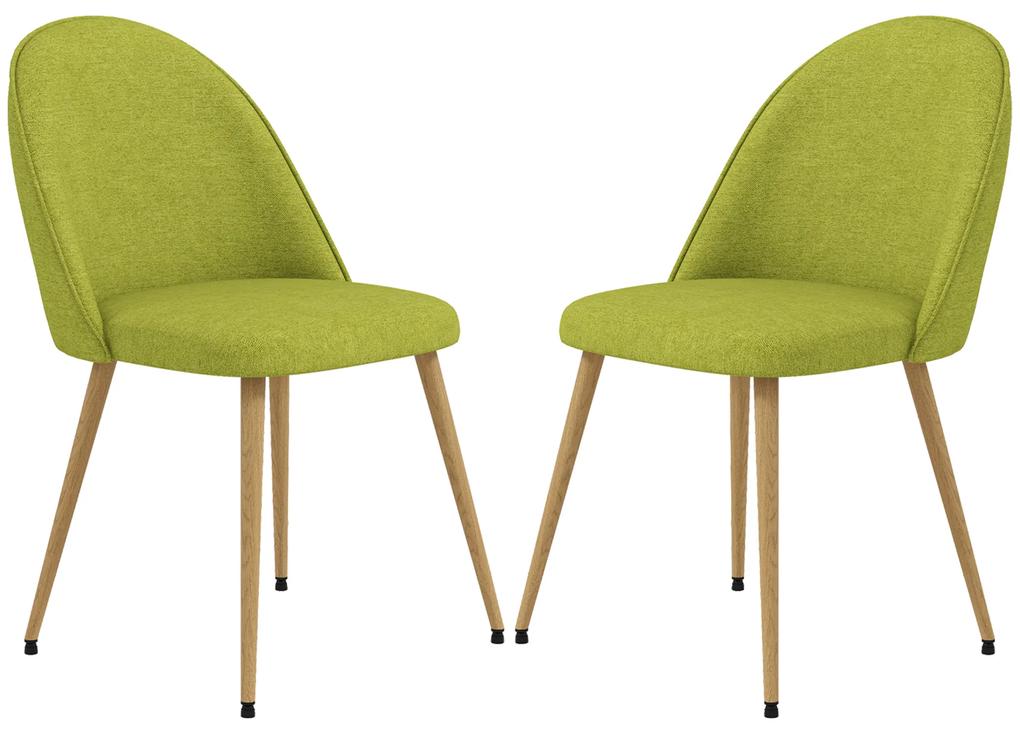 Conjunto de 2 Cadeiras Sala de Jantar Estofadas em Tecido de Linho com Pés de Aço 50x52x83 cm Verde e Madeira