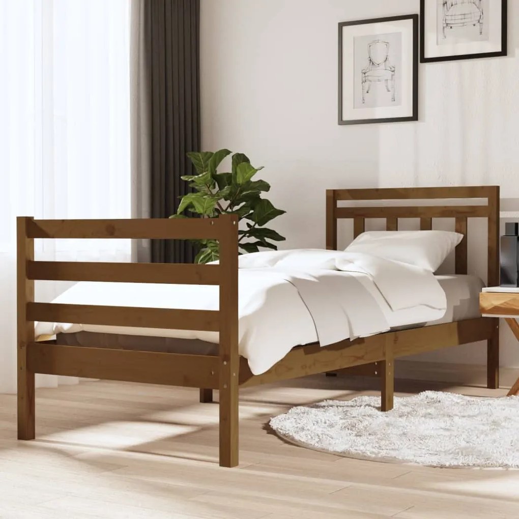 vidaXL Estrutura de cama solteiro 90x190cm madeira maciça castanho mel