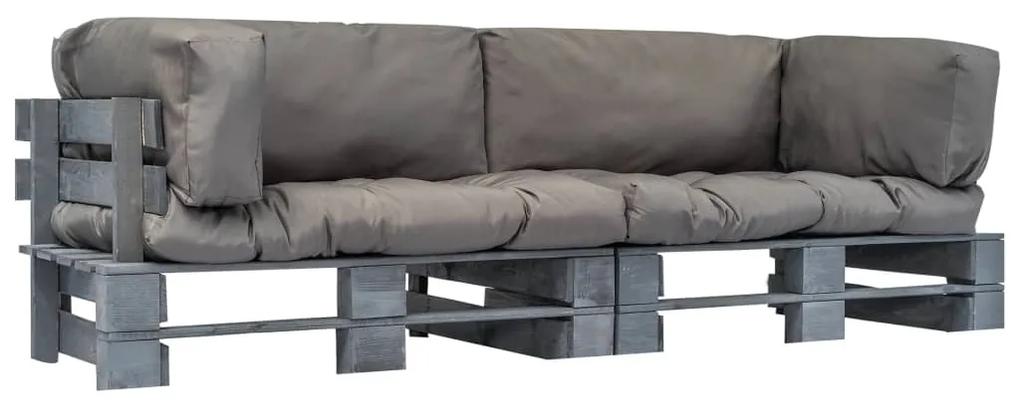 275300 vidaXL Conj. sofá de paletes 2 pcs com almofadões cinzentos pinho