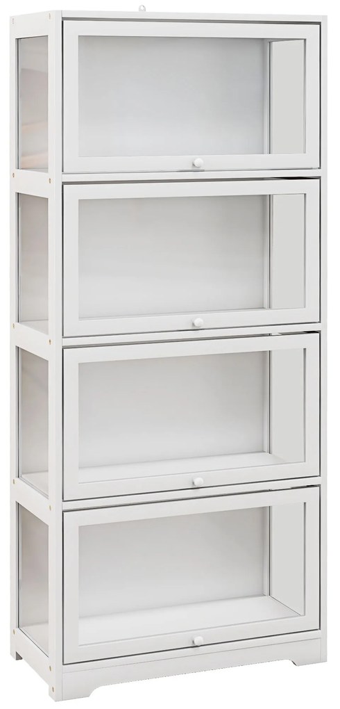 HOMCOM Vitrine Branco de 4 Níveis para Sala de Estar Anti-Tombo 59x30x139 cm com Portas Abatíveis de Acrílico Colecionador | Aosom Portugal