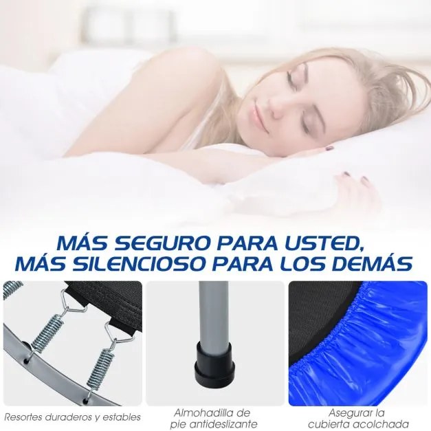 Mini Trampolim Dobrável 101 cm de Treino Fitness para Adultos e Crianças com Pega Ajustável em Altura Azul
