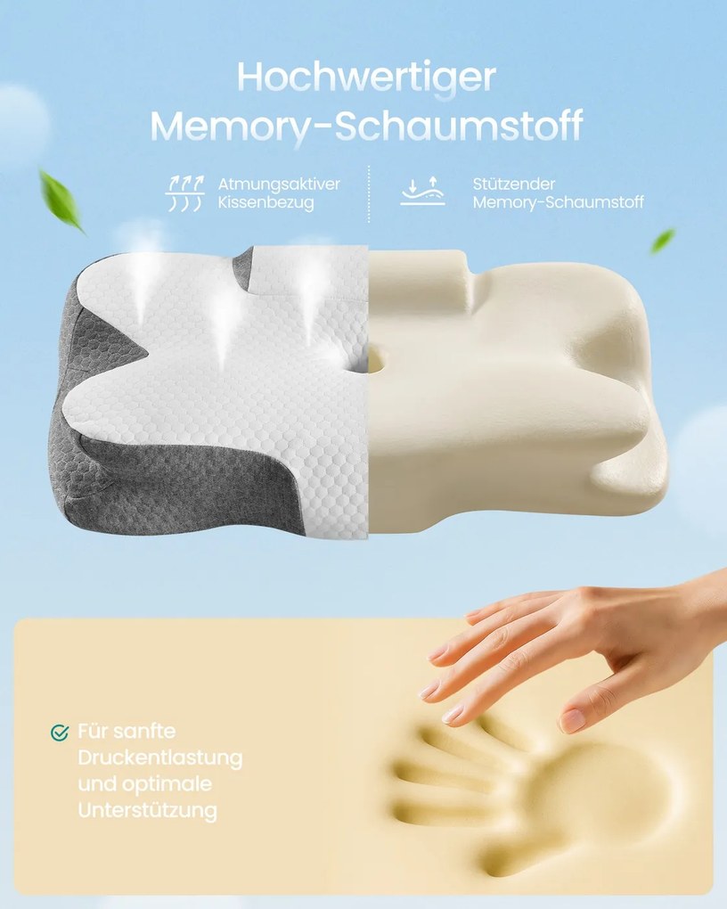 Almofada ergonómica para o pescoço 59 x 40 cm em espuma viscoelástica, branco-Cinzenta