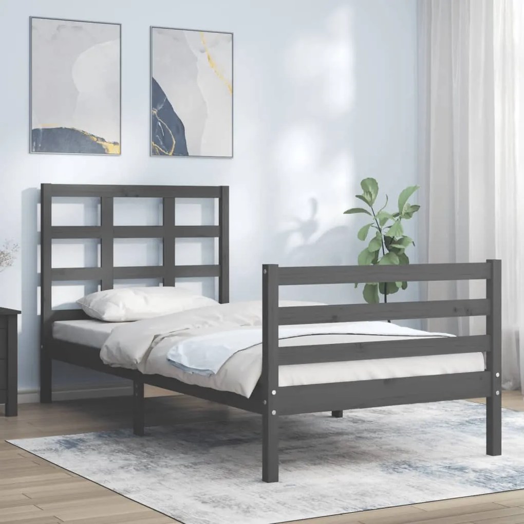 Estrutura de cama com cabeceira 100x200cm madeira maciça preto