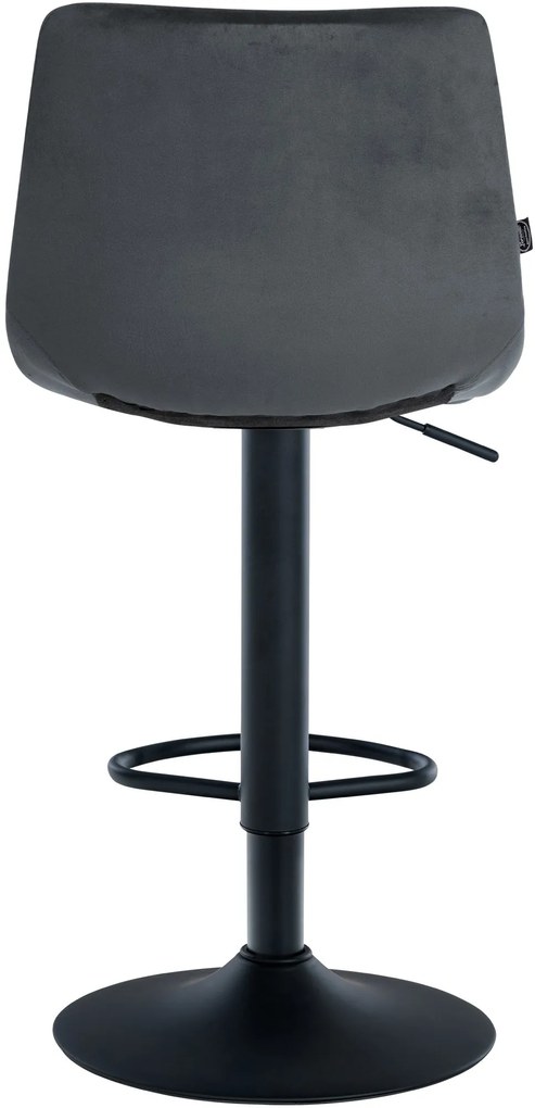 Banco de bar Jerry em veludo com estrutura preta 87-108,5 x 43 x 46,5 cm Cinzento escuro